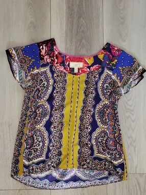 Anthropologie Multicolor Paisley Scoop Neck Blouse - Blue, Yellow, Pink